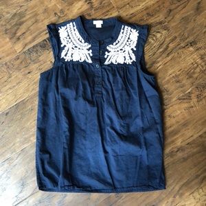 J.Crew navy blue embroidered top, size 2